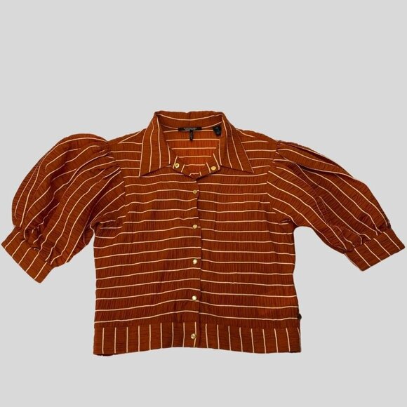 SCOTCH & SODA Orange Pin Striped Puff Sleeve Blouse & Ruched Skirt Size S - Picture 2 of 14